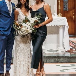 BHLDN - Cali Satin Charmeuse Bridesmaid Midi Dress - Dark Emerald - Size 6